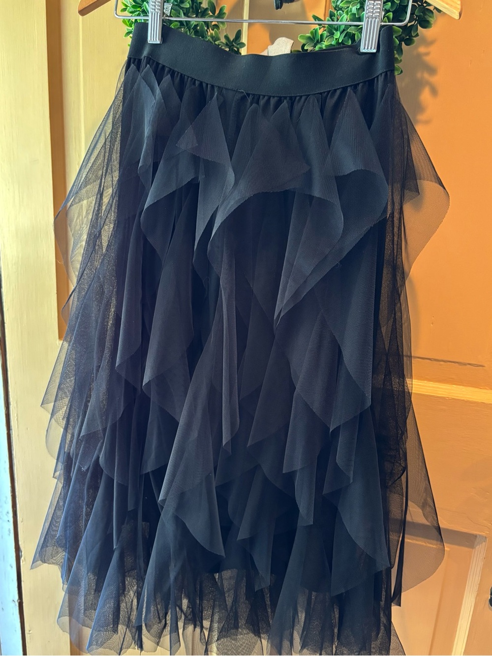 Black Layered Tulle Midi Skirt - Women's